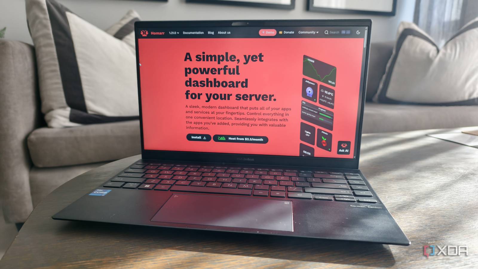 a laptop showing the homarr website