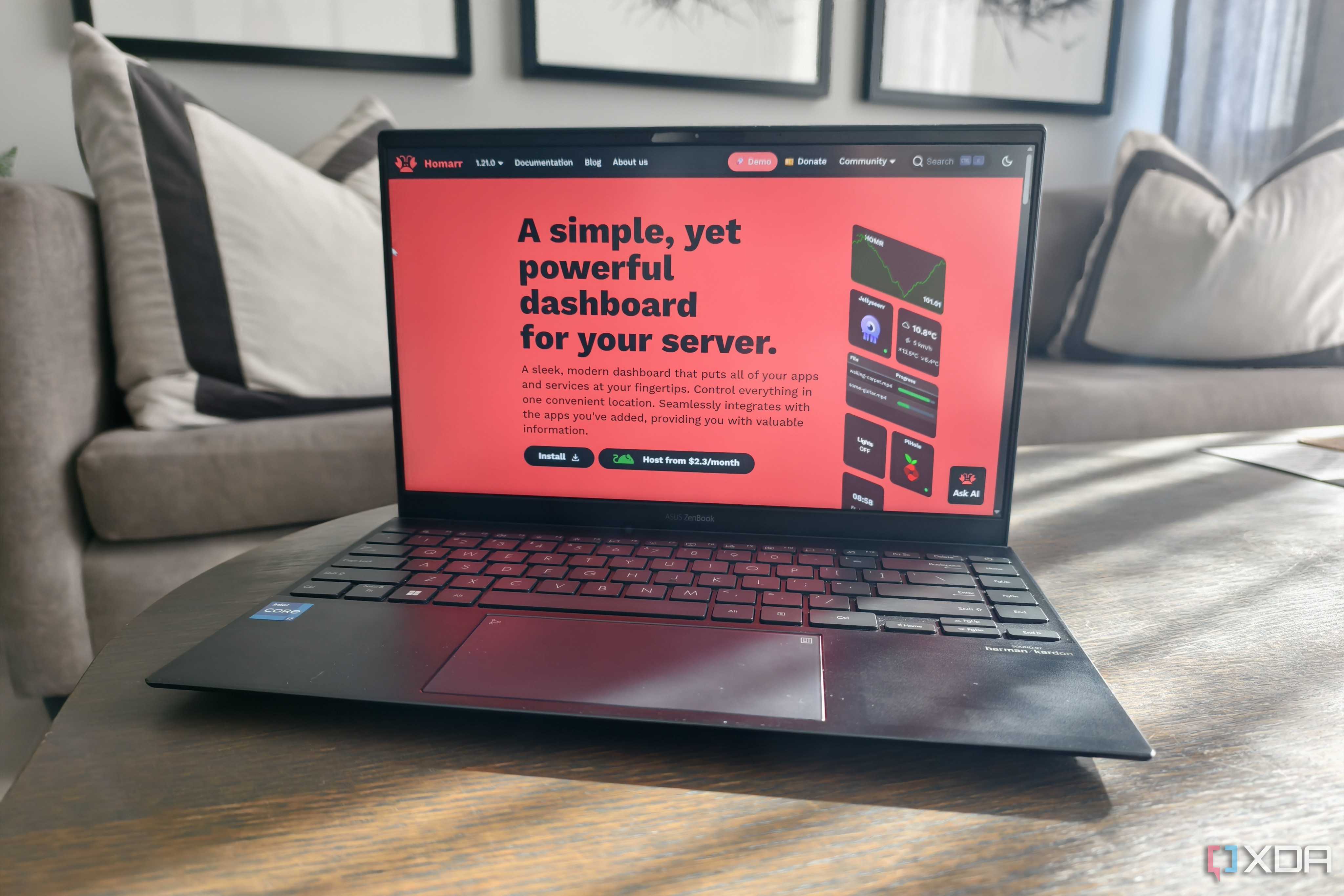 a laptop showing the homarr website