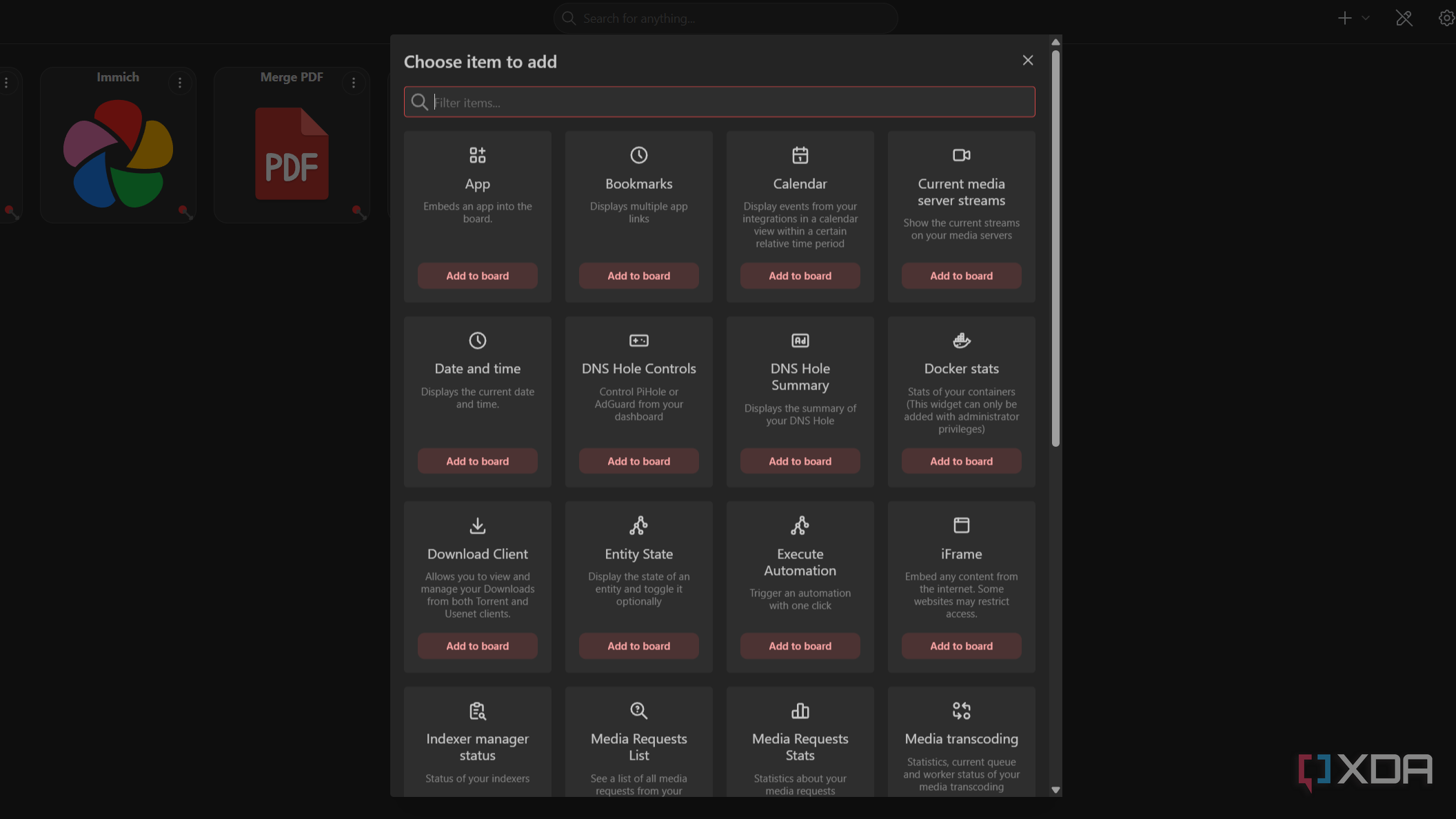 adding items to homarr dashboard