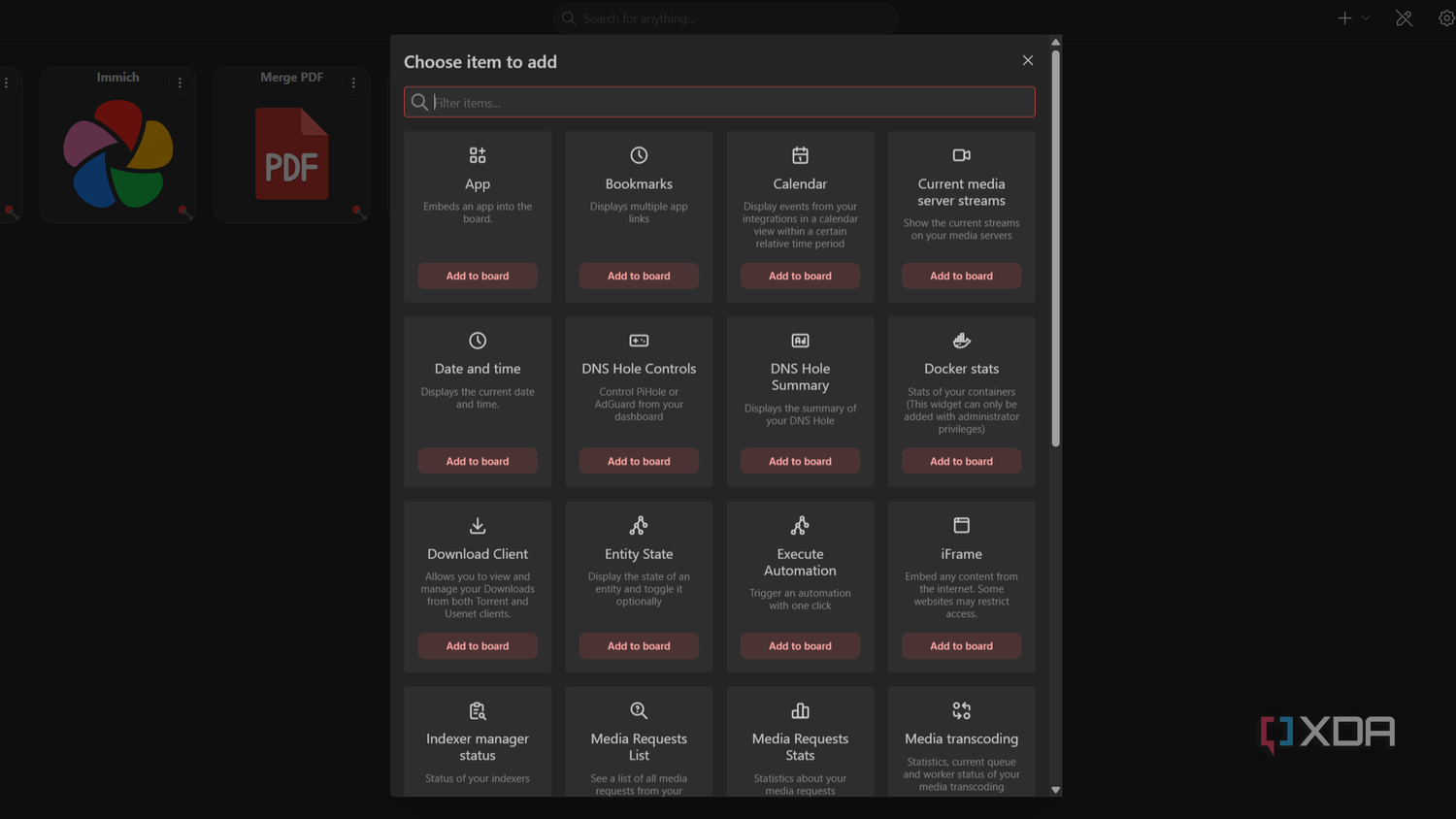 adding items to homarr dashboard