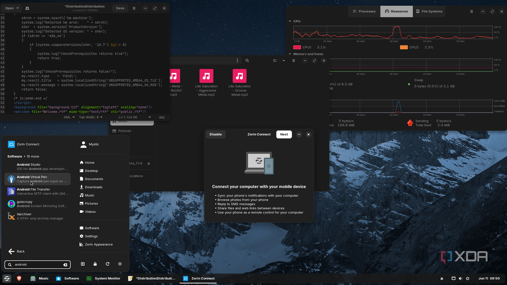 Shows accessing Android connect feature in ZorinOS