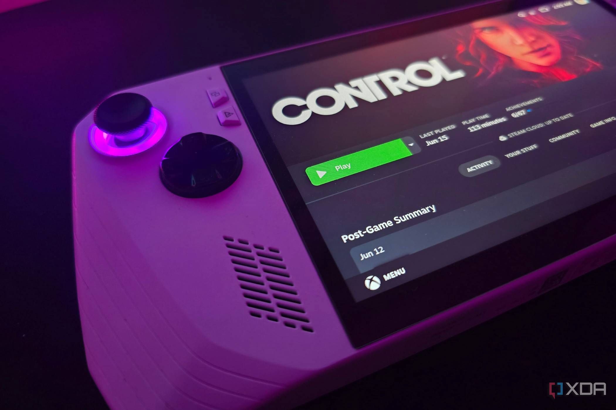 Asus ROG Ally running SteamOS with the option to launch Control