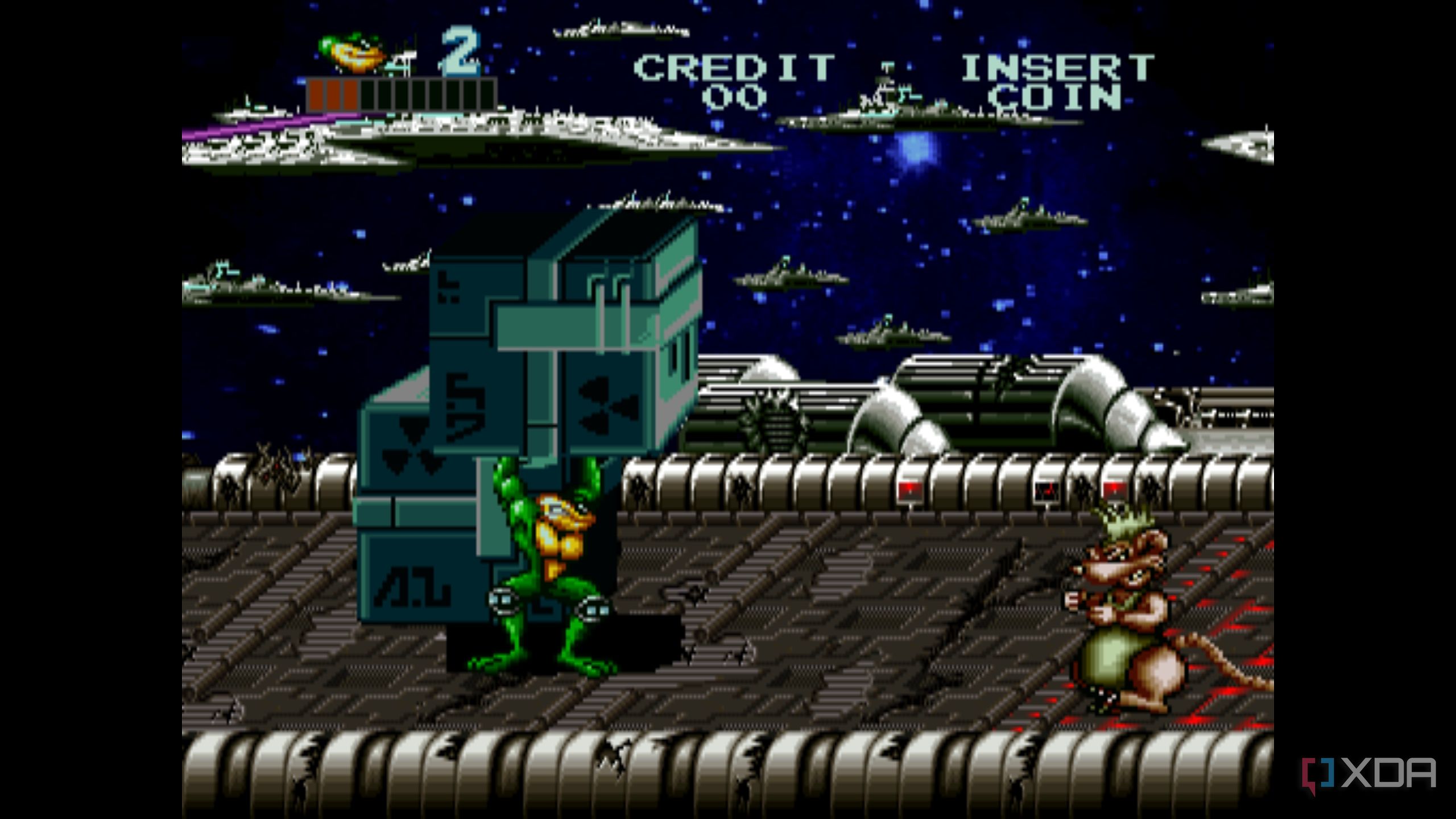A screenshot from the arcade game Battletoads.