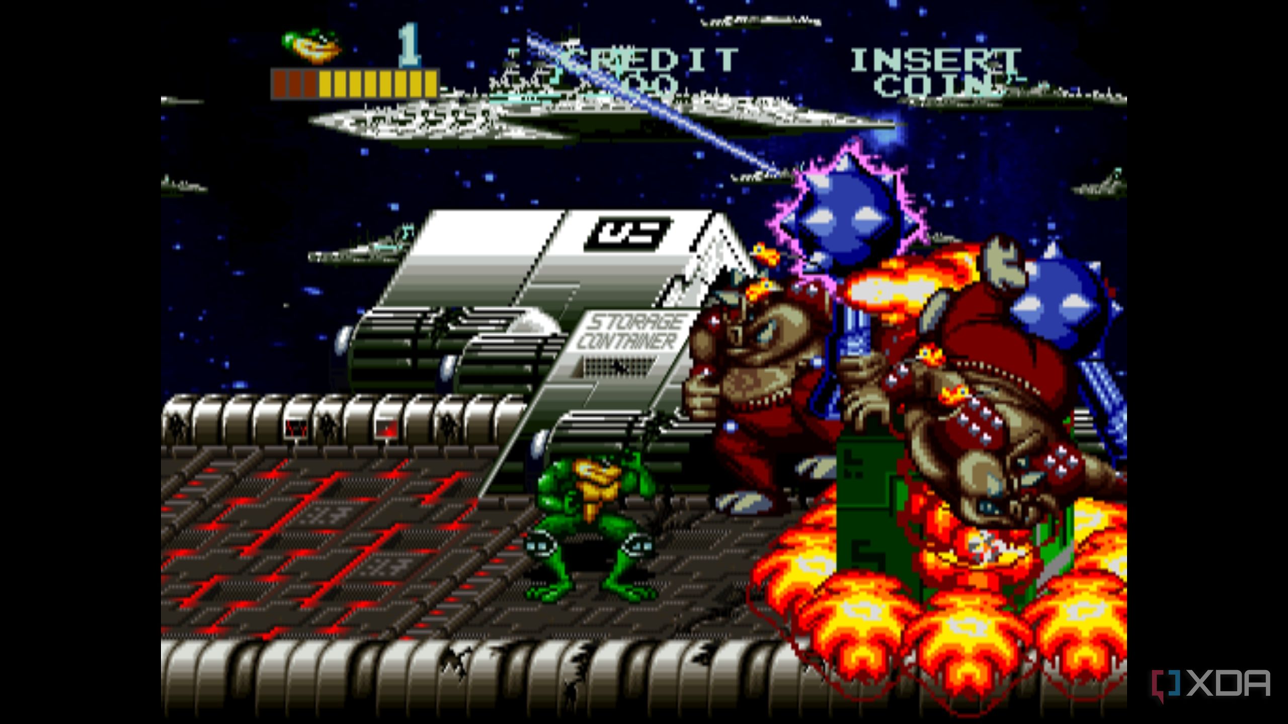 A screenshot from the arcade game Battletoads.