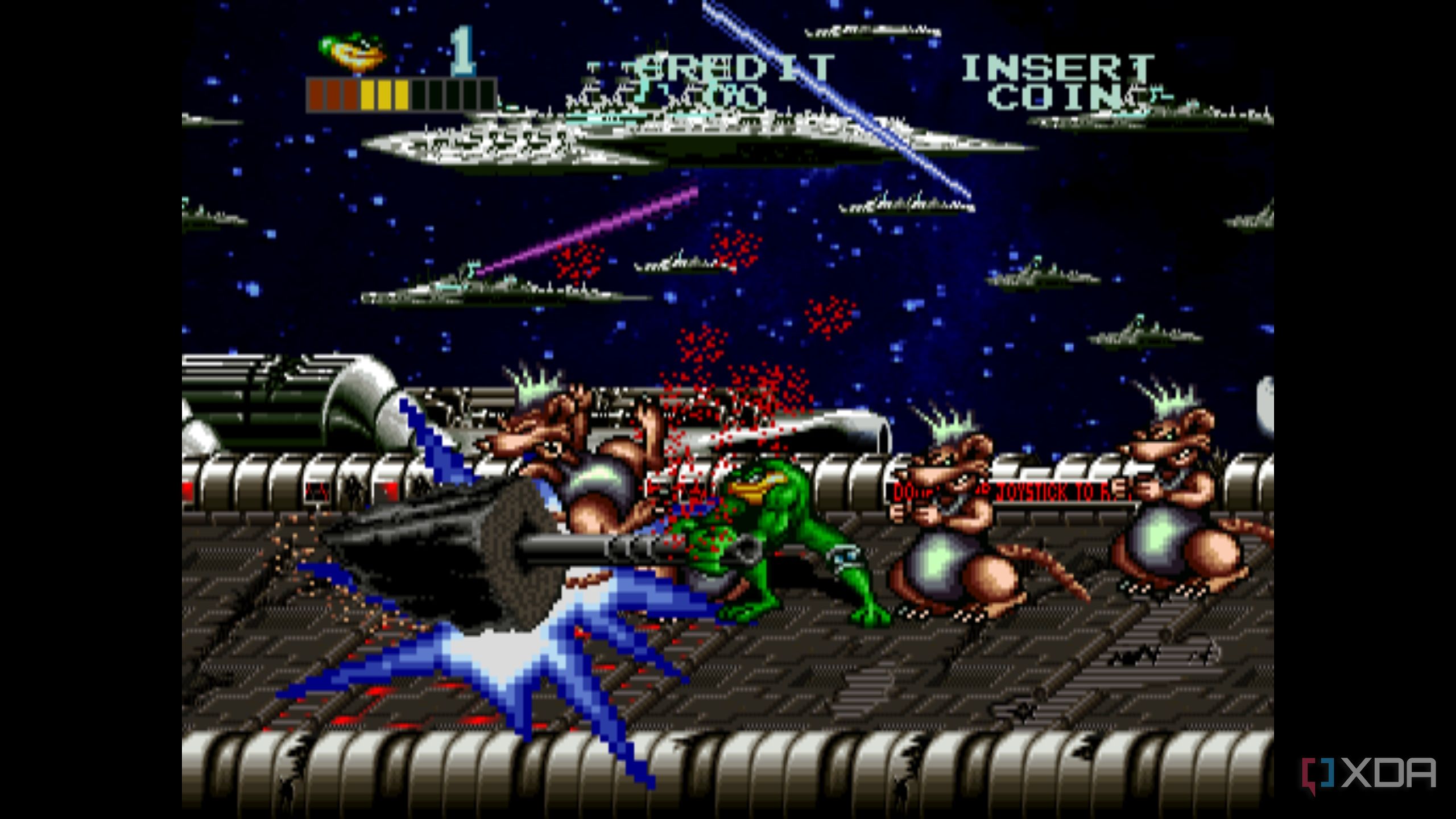 A screenshot from the arcade game Battletoads.