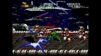 A screenshot from the arcade game Battletoads.