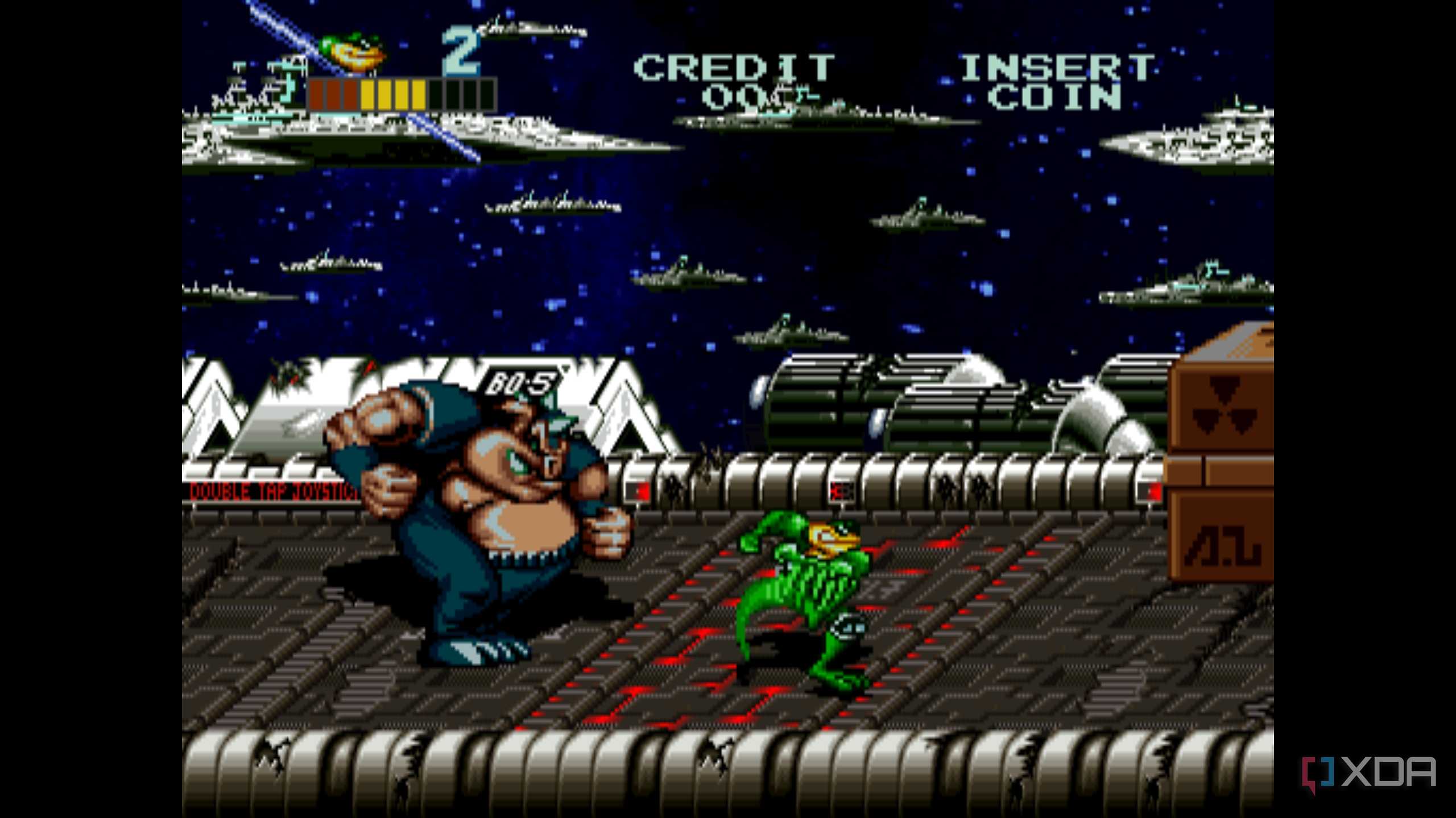 A screenshot from the arcade game Battletoads.