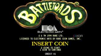 A screenshot from the arcade game Battletoads.