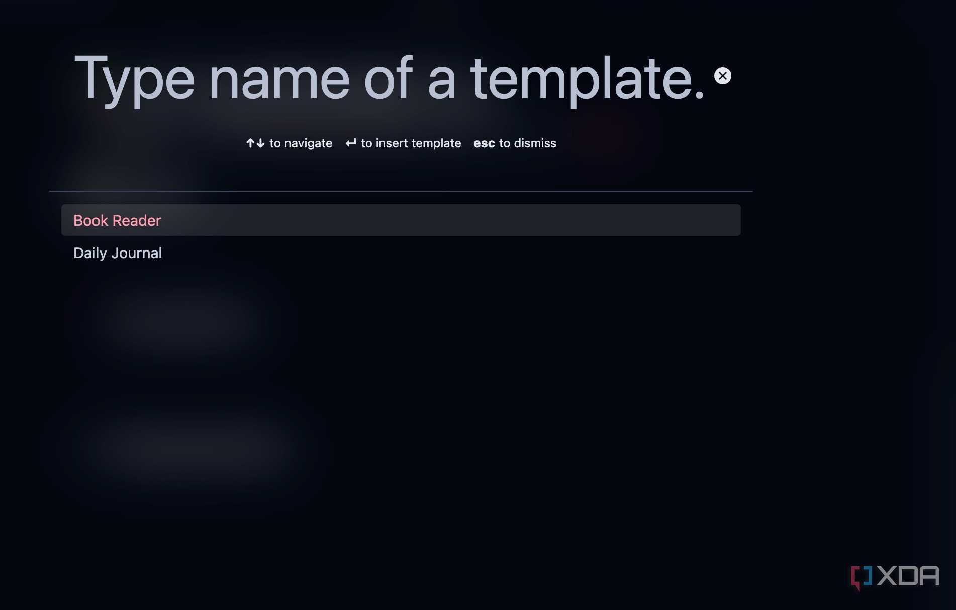 search for a template Obsidian
