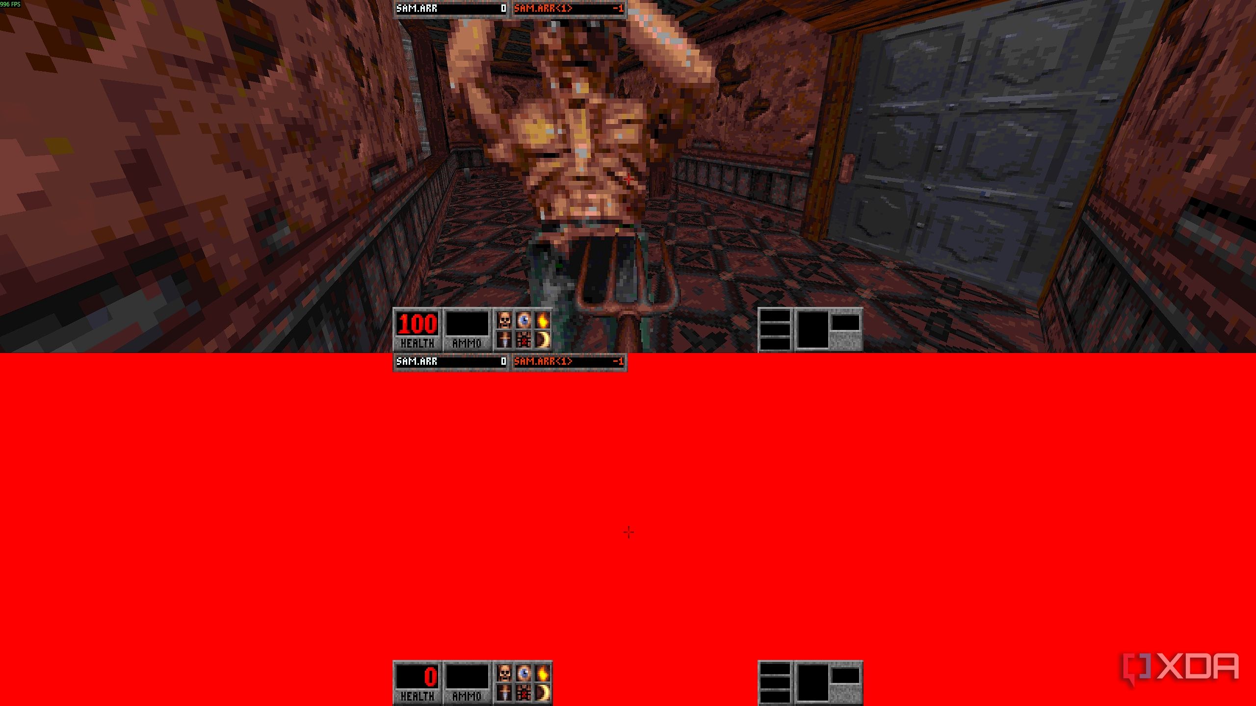 Split-screen gameplay in Blood: Fresh Supply.