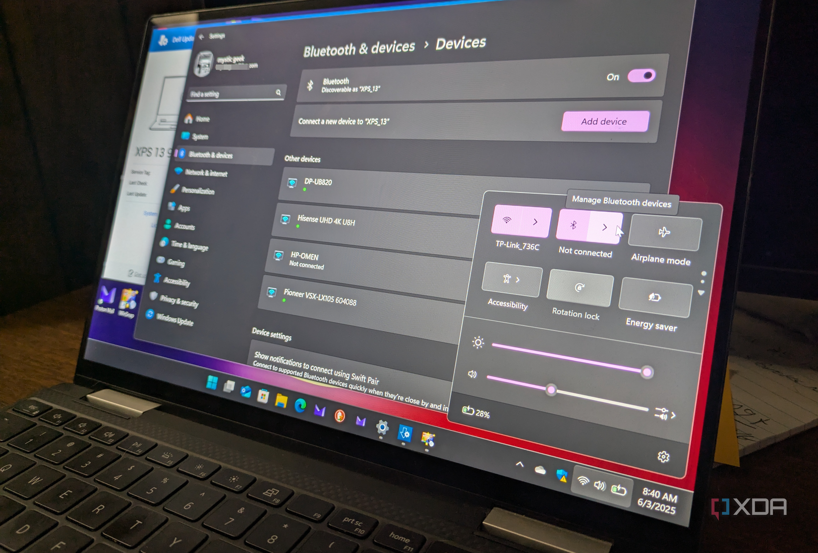 Bluetooth settings on Windows 11 laptop