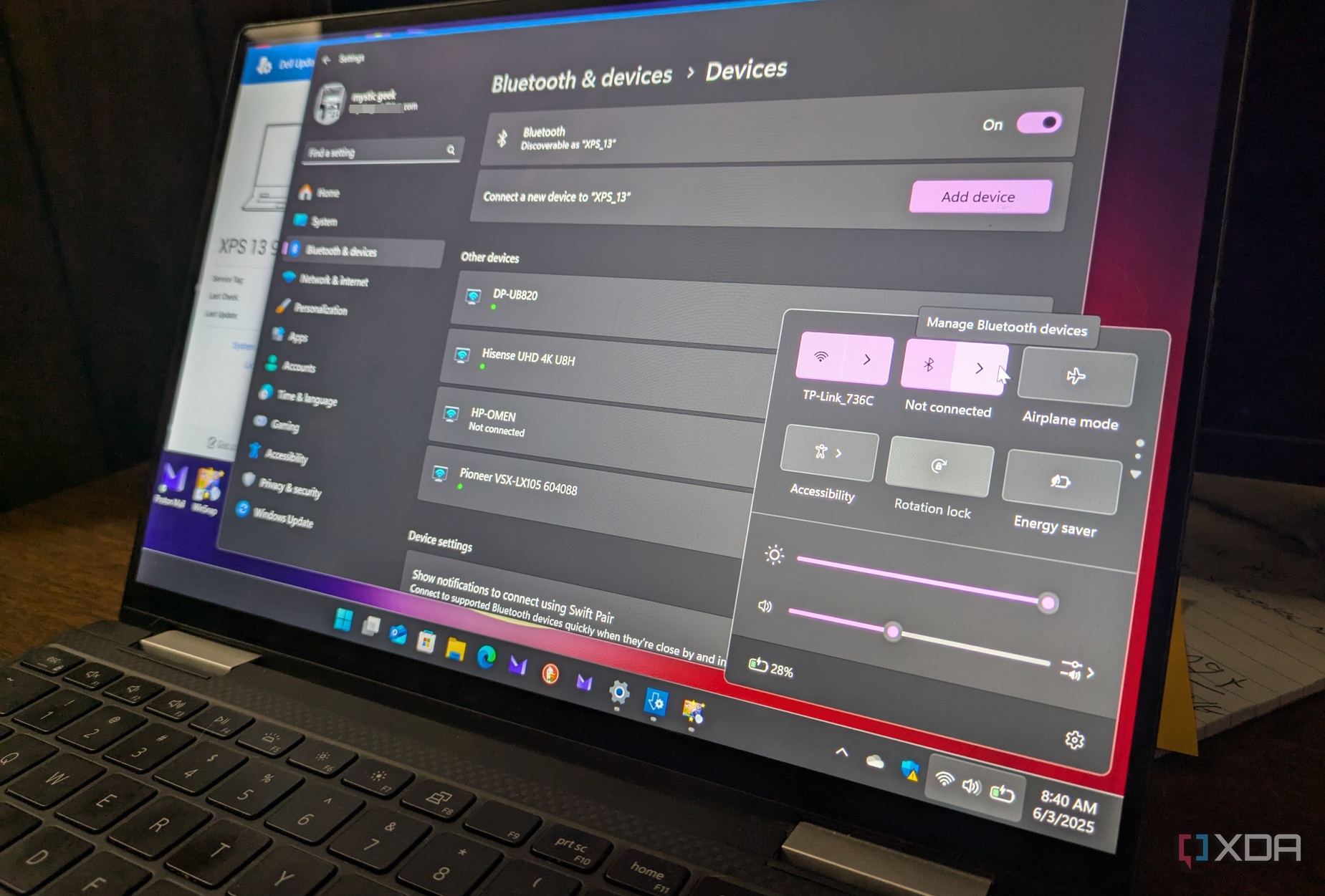 Bluetooth settings on Windows 11 laptop