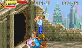 A screenshot from the arcade game Cadillacs and Dinosaurs.