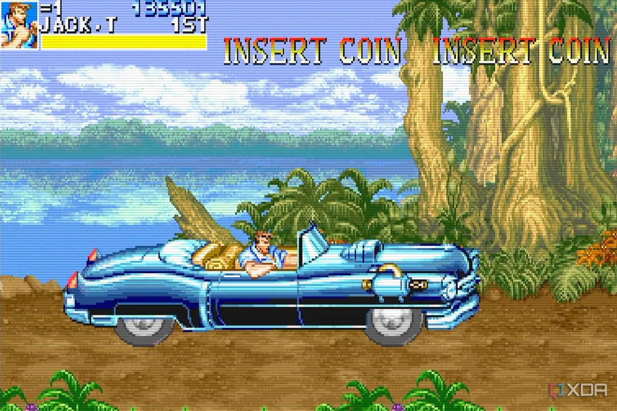 A screenshot from the arcade game Cadillacs and Dinosaurs.