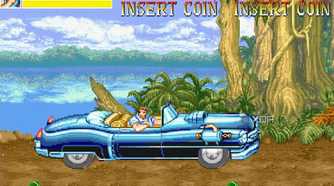 A screenshot from the arcade game Cadillacs and Dinosaurs.