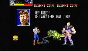 A screenshot from the arcade game Cadillacs and Dinosaurs.
