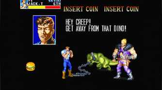 A screenshot from the arcade game Cadillacs and Dinosaurs.