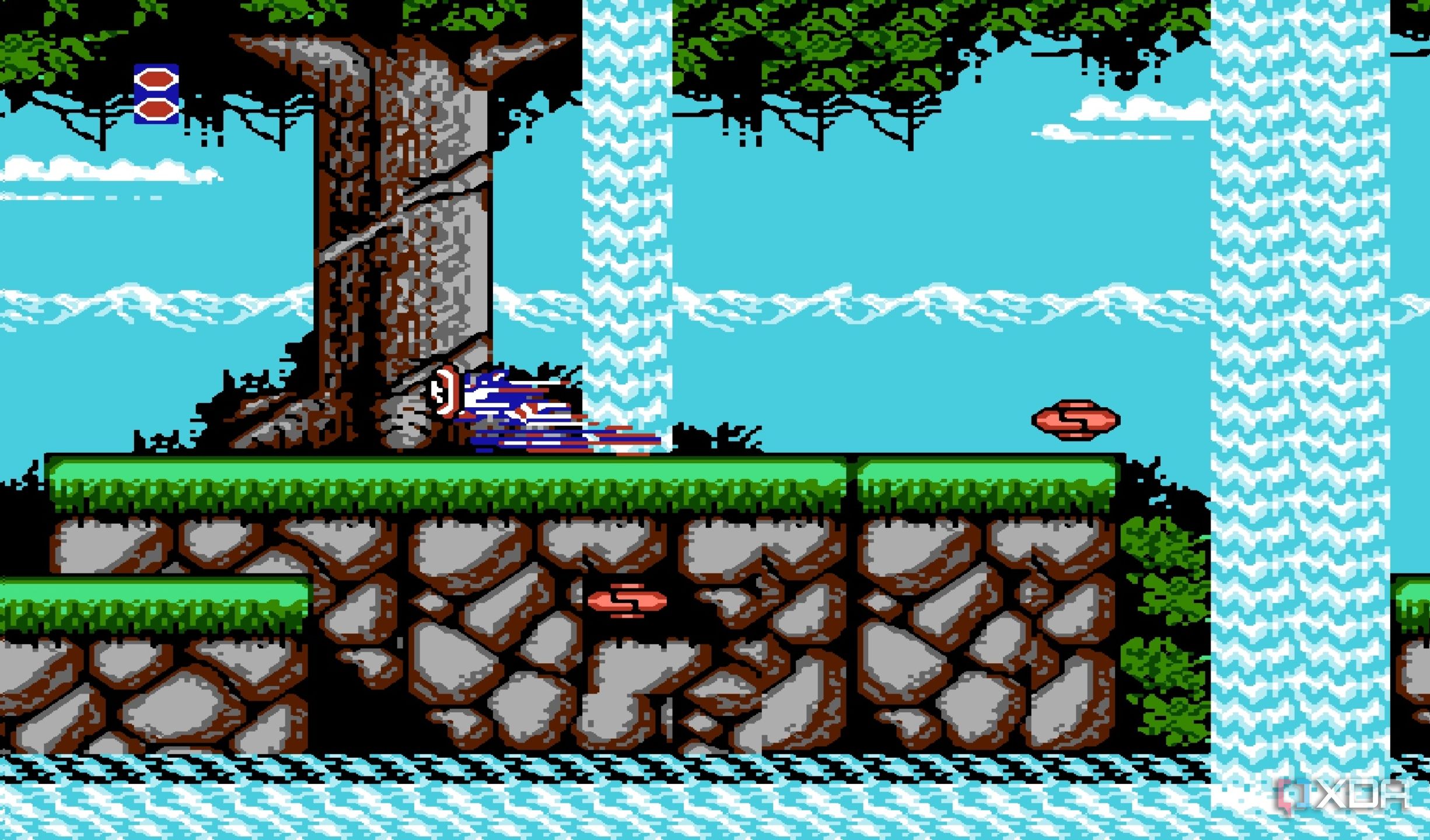 Screenshot from the NES game Captain America and the Avengers.