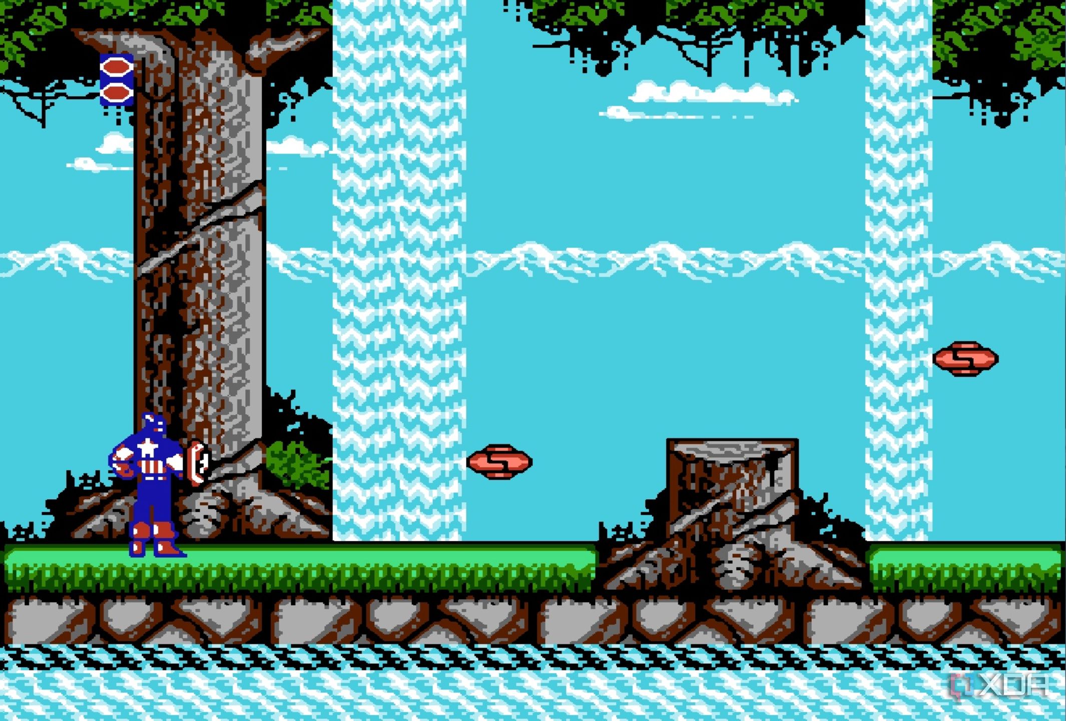 Screenshot from the NES game Captain America and the Avengers.