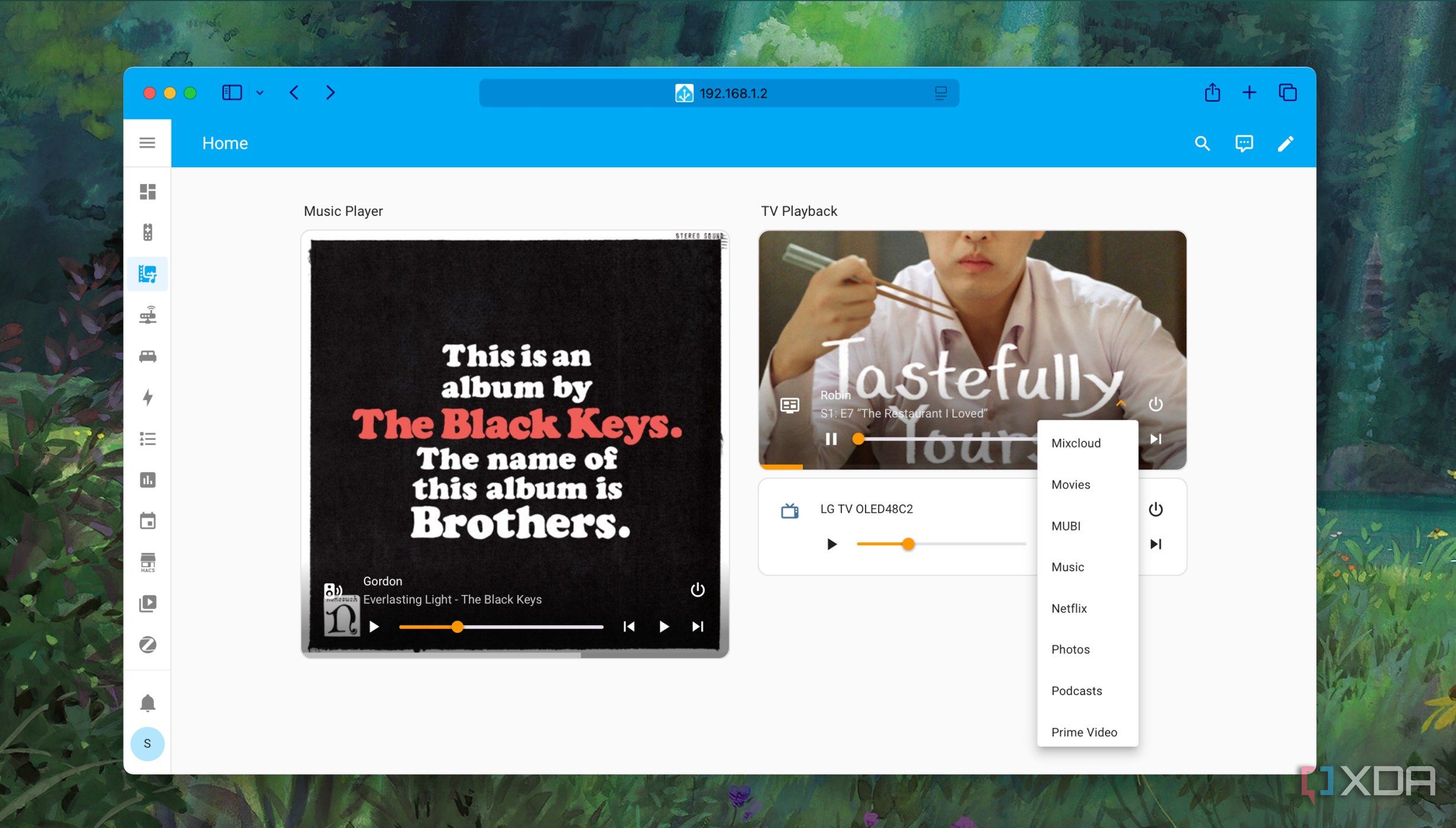 Choose a streaming option from Min -Media Player card in Home Assistant