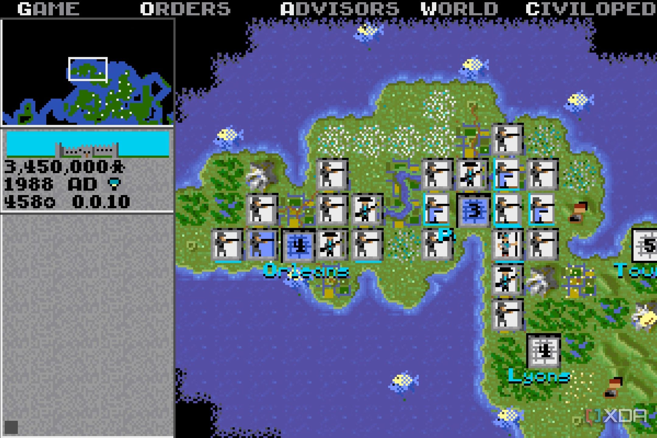 A screenshot from the 1991 game Civilization.