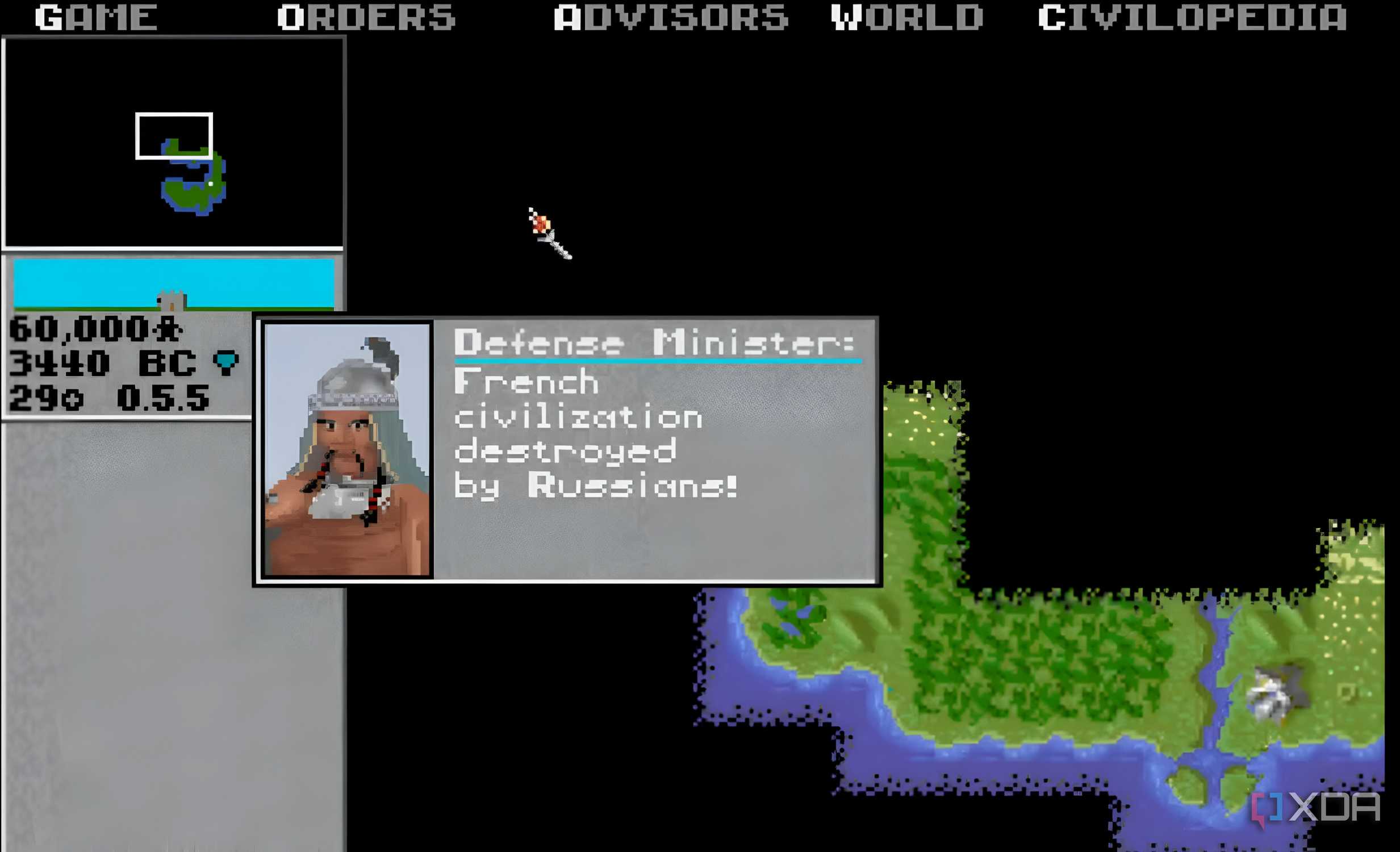 A screenshot from the 1991 game Civilization.