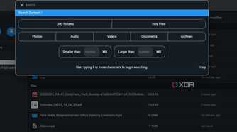 Search menu in FileBrowser Quantum