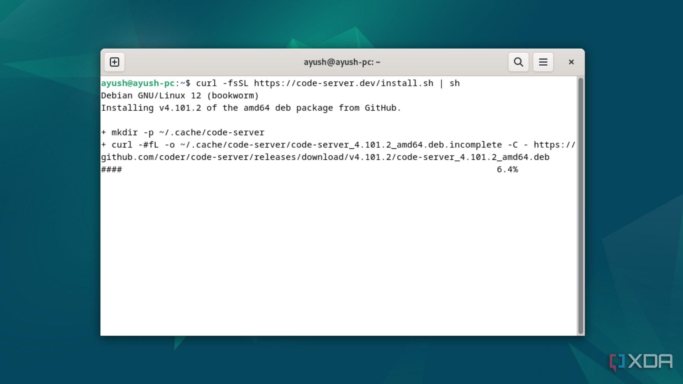 Using the Curl command to install Code-Server