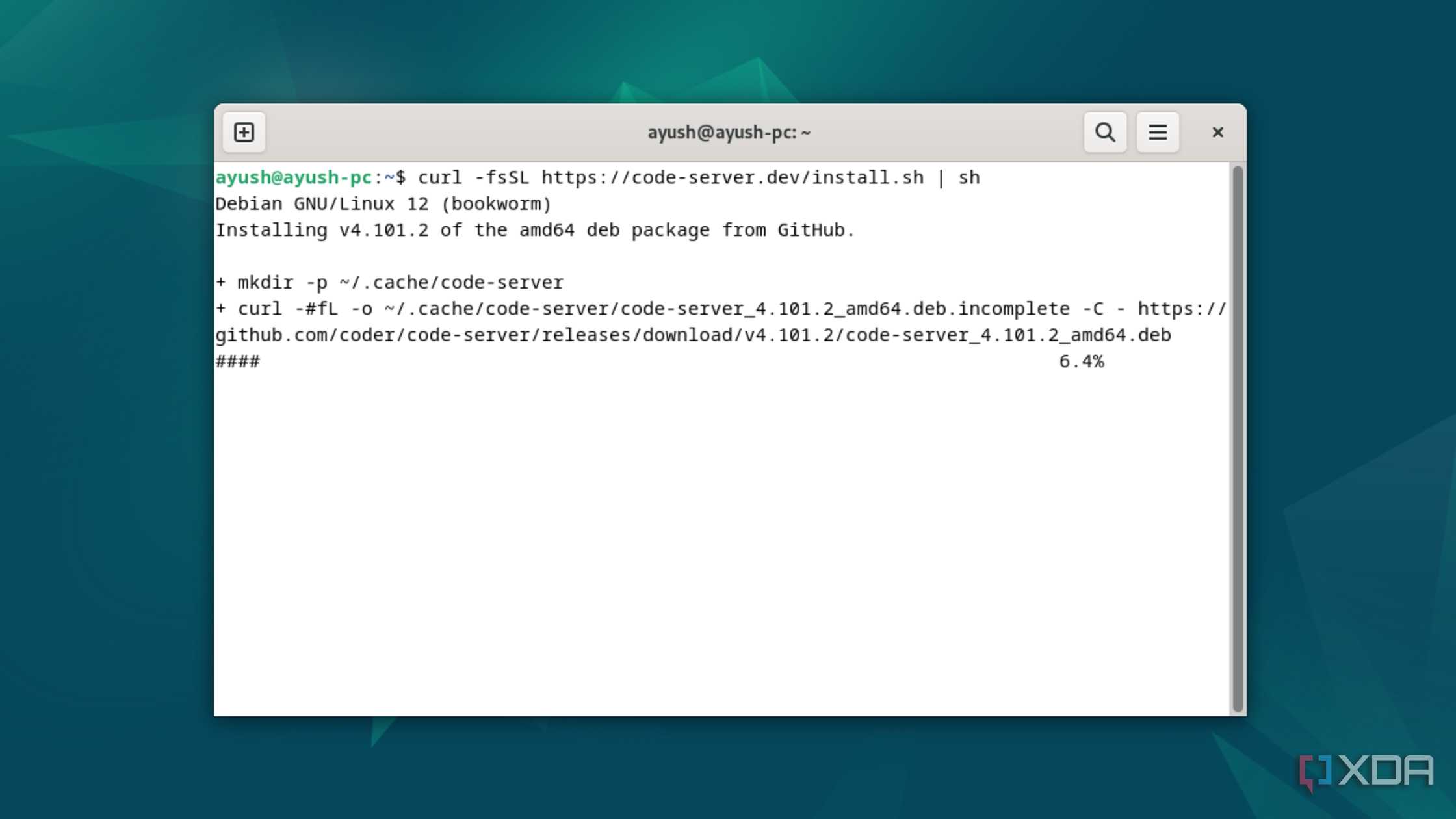 Using the Curl command to install Code-Server