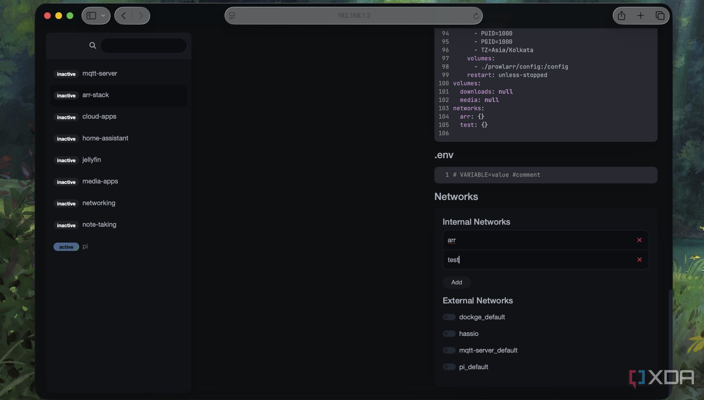 configure network for containers in Dockge