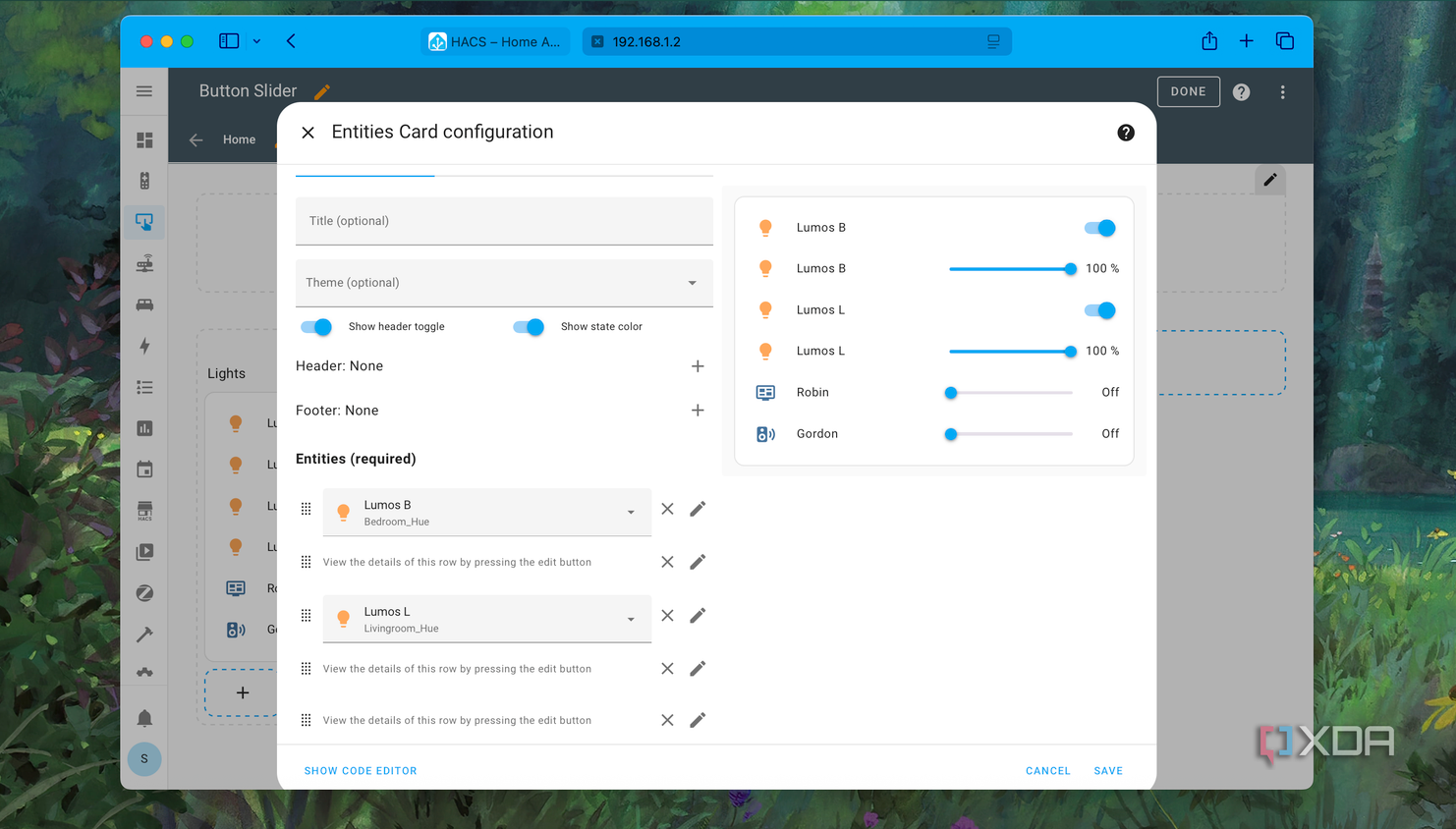 Configure Slider Entity Row in cards in Home Assistant