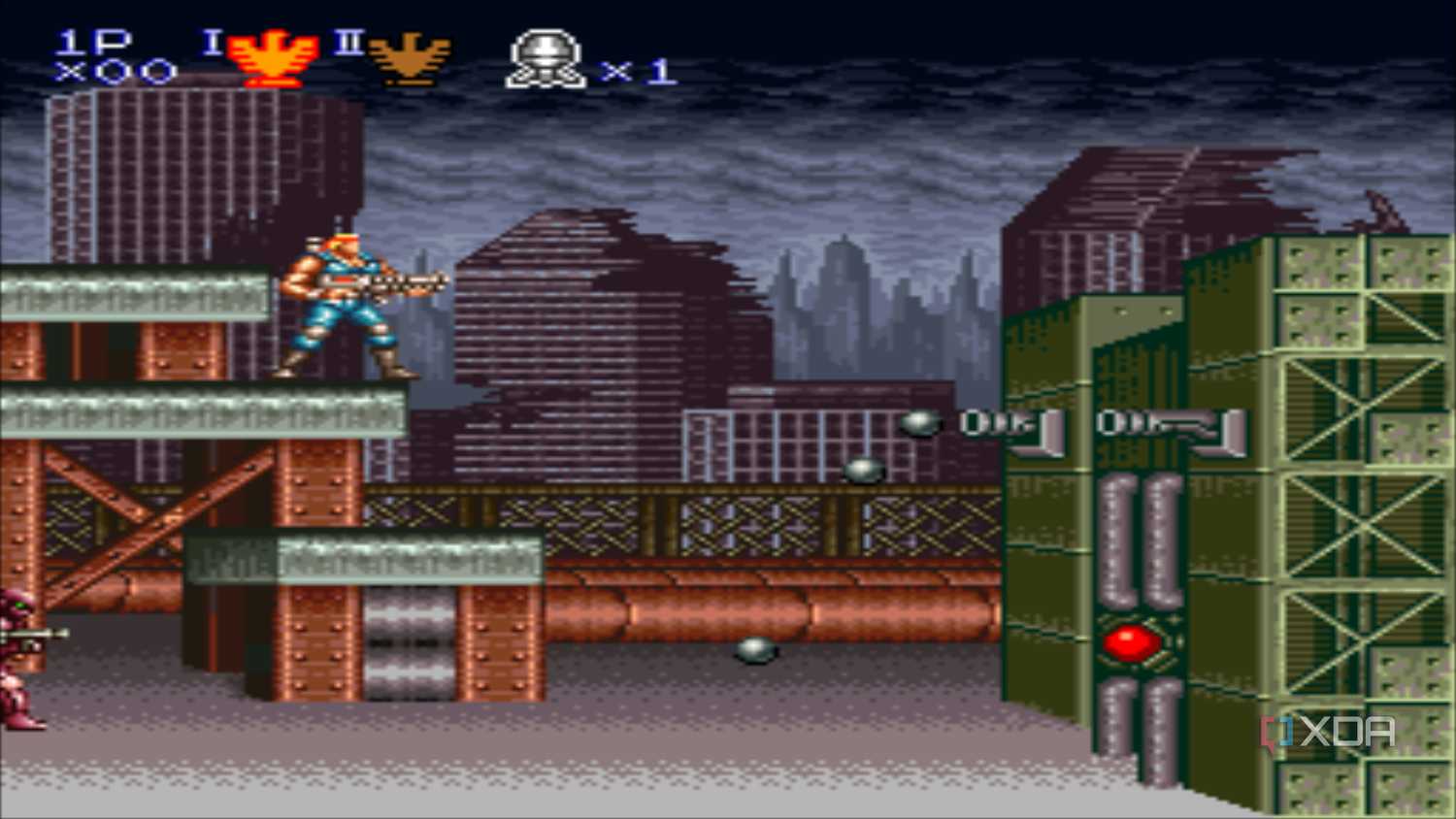 A screenshot from the 1992 SNES game Contra III: Alien Wars.