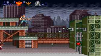 A screenshot from the 1992 SNES game Contra III: Alien Wars.