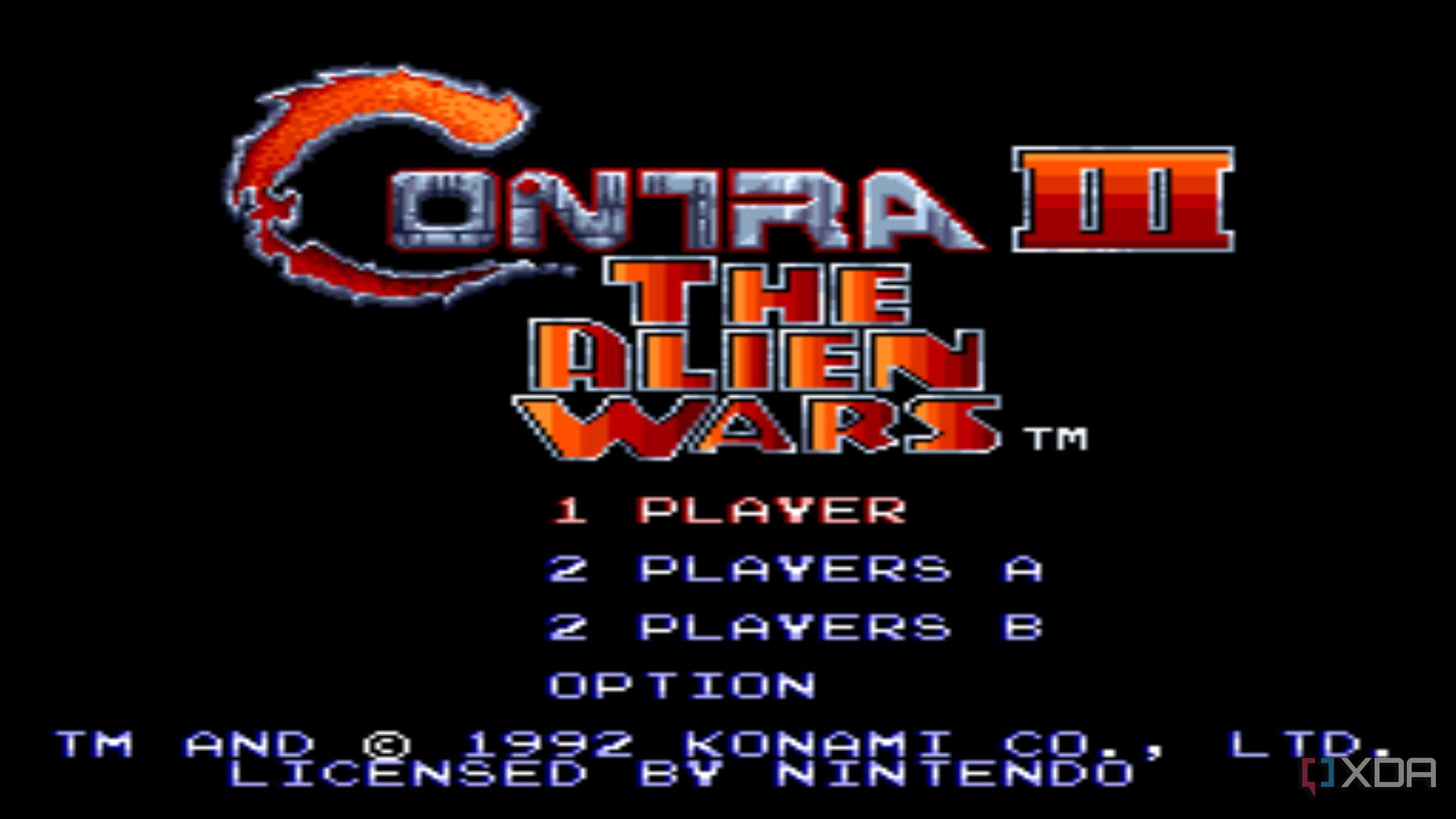 A screenshot from the 1992 SNES game Contra III: Alien Wars.