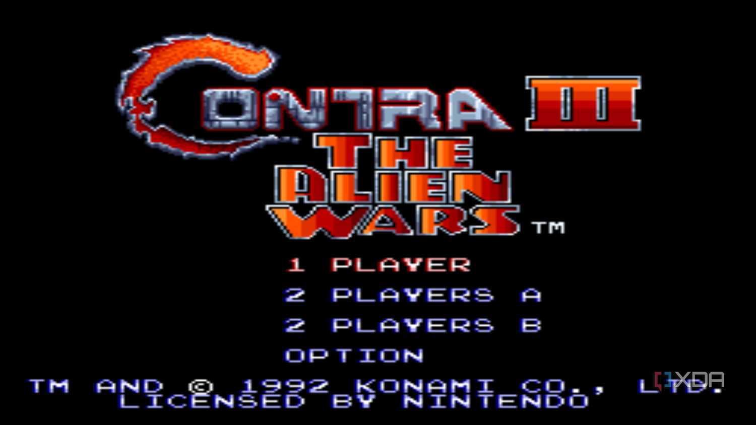A screenshot from the 1992 SNES game Contra III: Alien Wars.