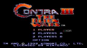 A screenshot from the 1992 SNES game Contra III: Alien Wars.