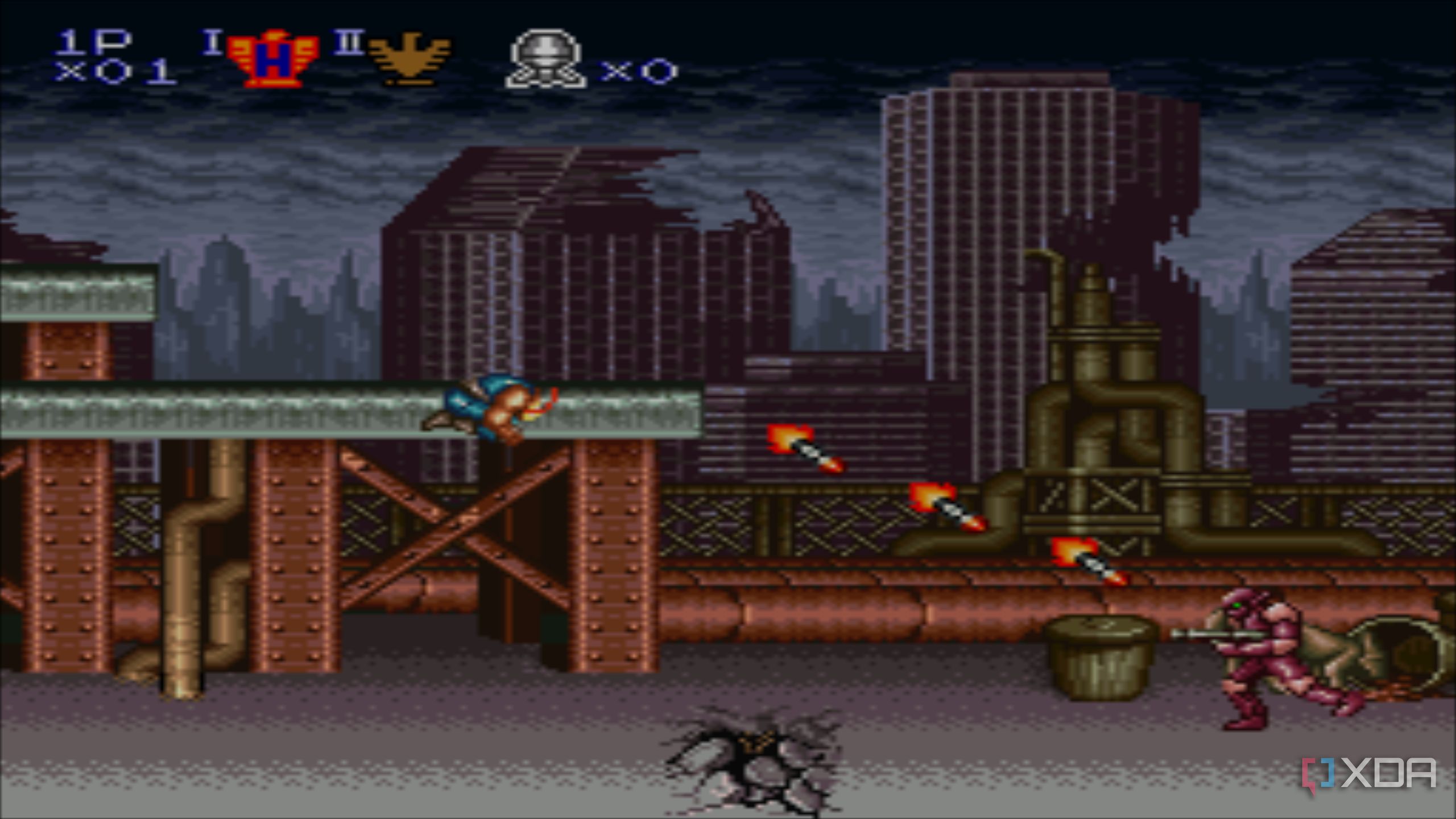 A screenshot from the 1992 SNES game Contra III: Alien Wars.