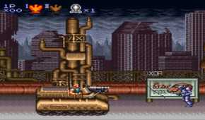 A screenshot from the 1992 SNES game Contra III: Alien Wars.