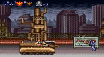 A screenshot from the 1992 SNES game Contra III: Alien Wars.