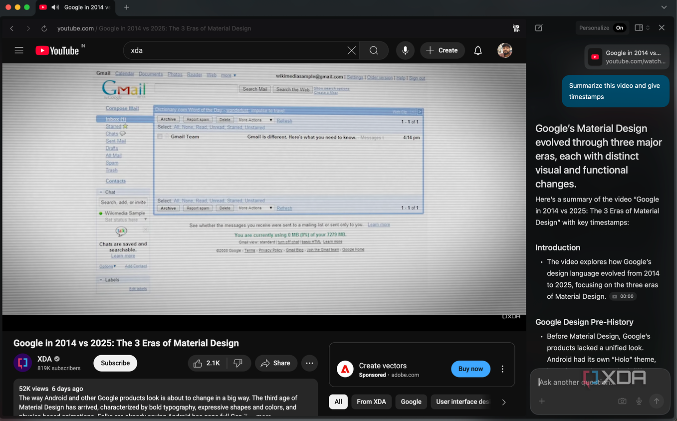 Screenshot showing Dia chatbot in YouTube