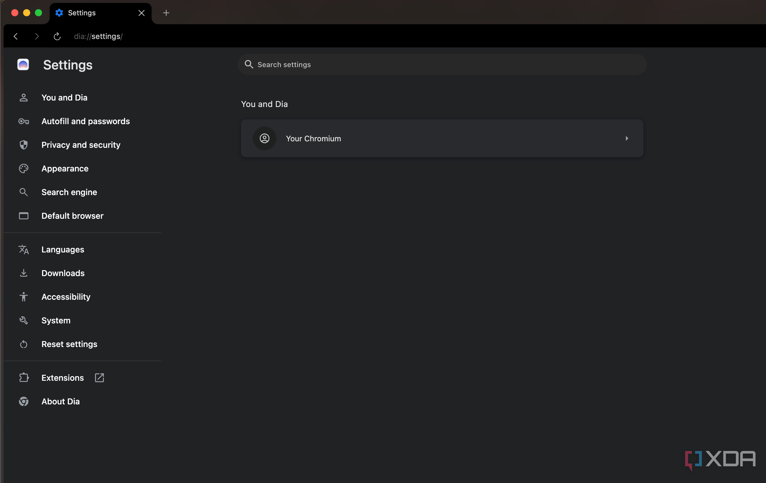 Screenshot showing Dia settings