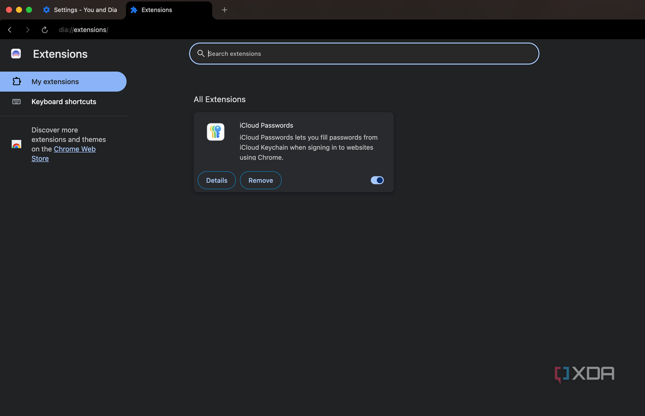 Screenshot showing Dia extensions