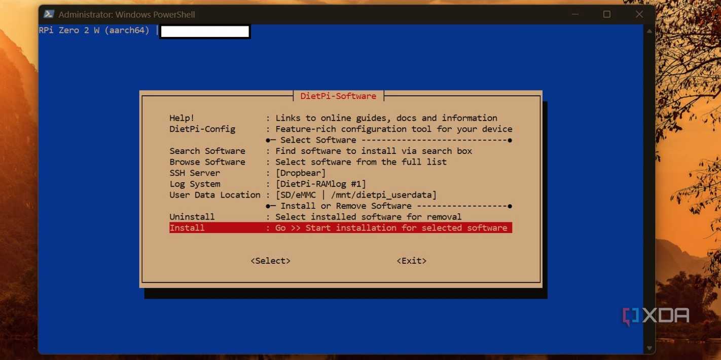 screenshot of dietpi commencing file browser install