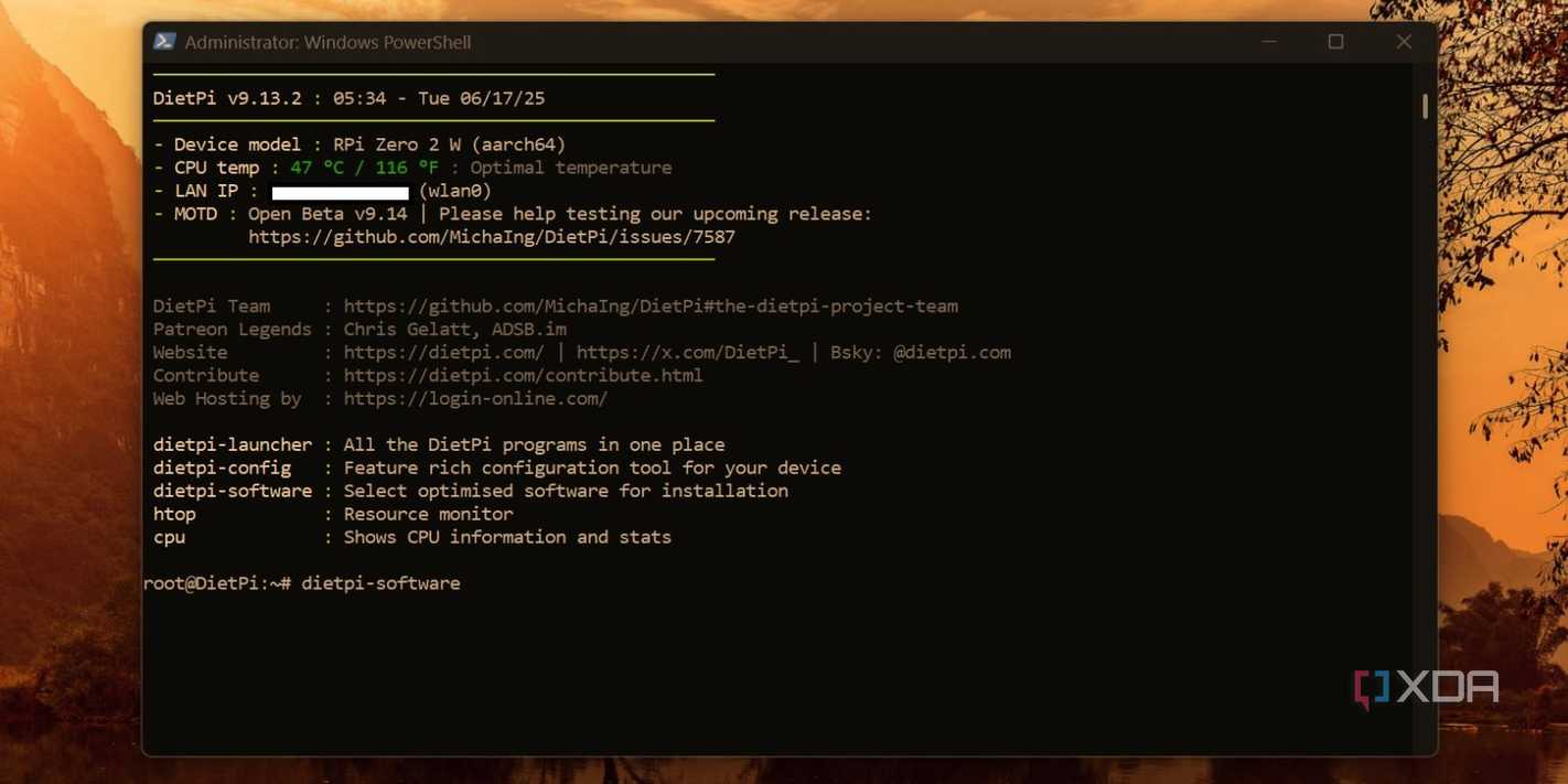screenshot of dietpi mainpage