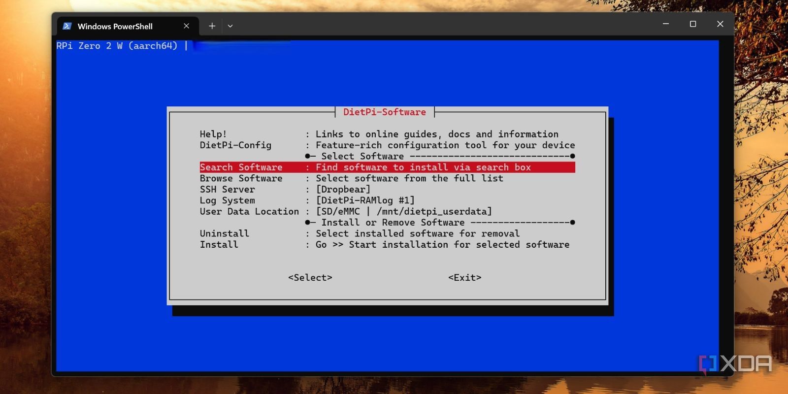 screenshot of dietpi softwareinstall tool