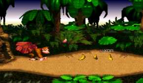 A screenshot from the 1994 SNES game Donkey Kong Country.