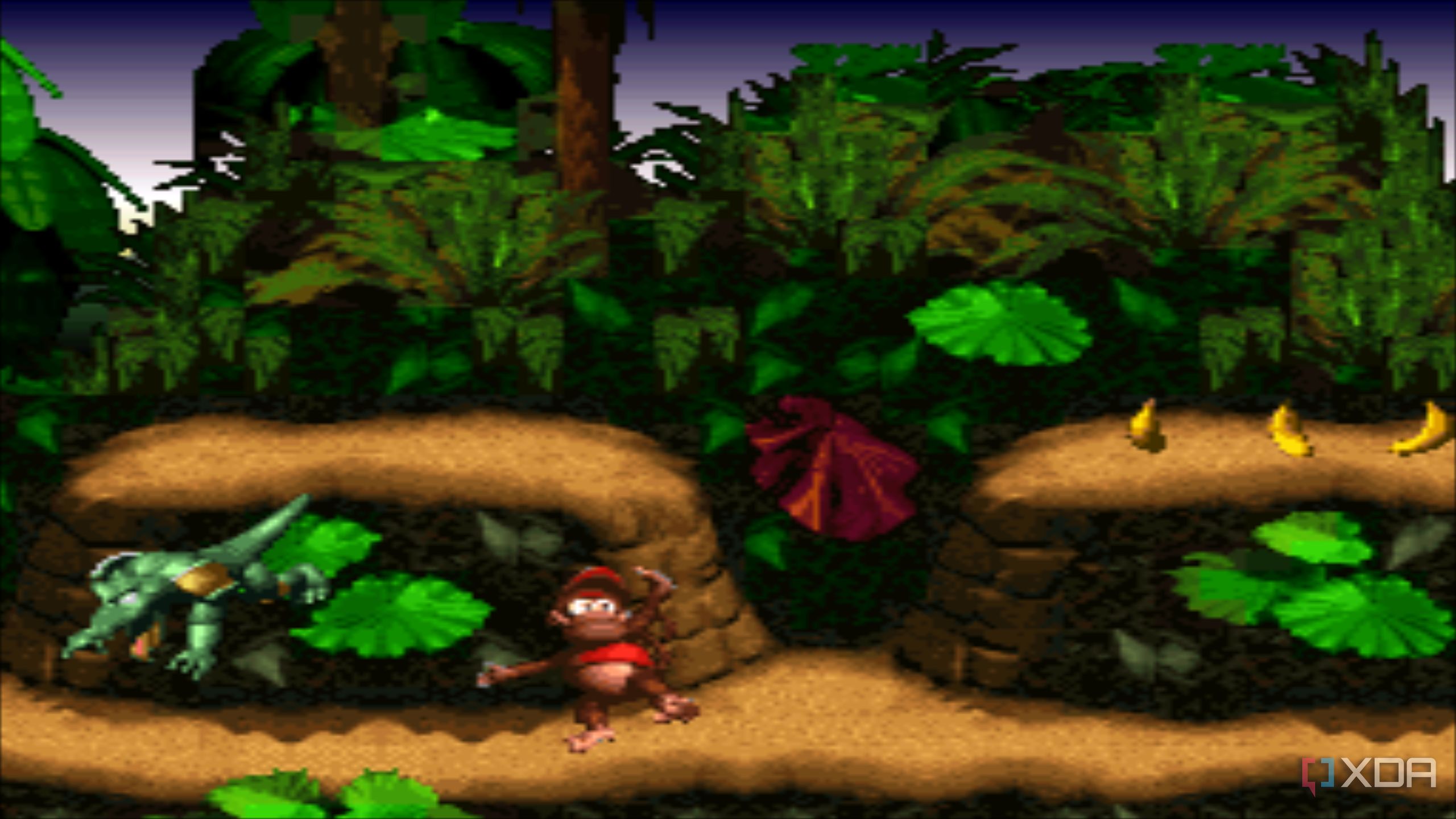 A screenshot from the 1994 SNES game Donkey Kong Country.