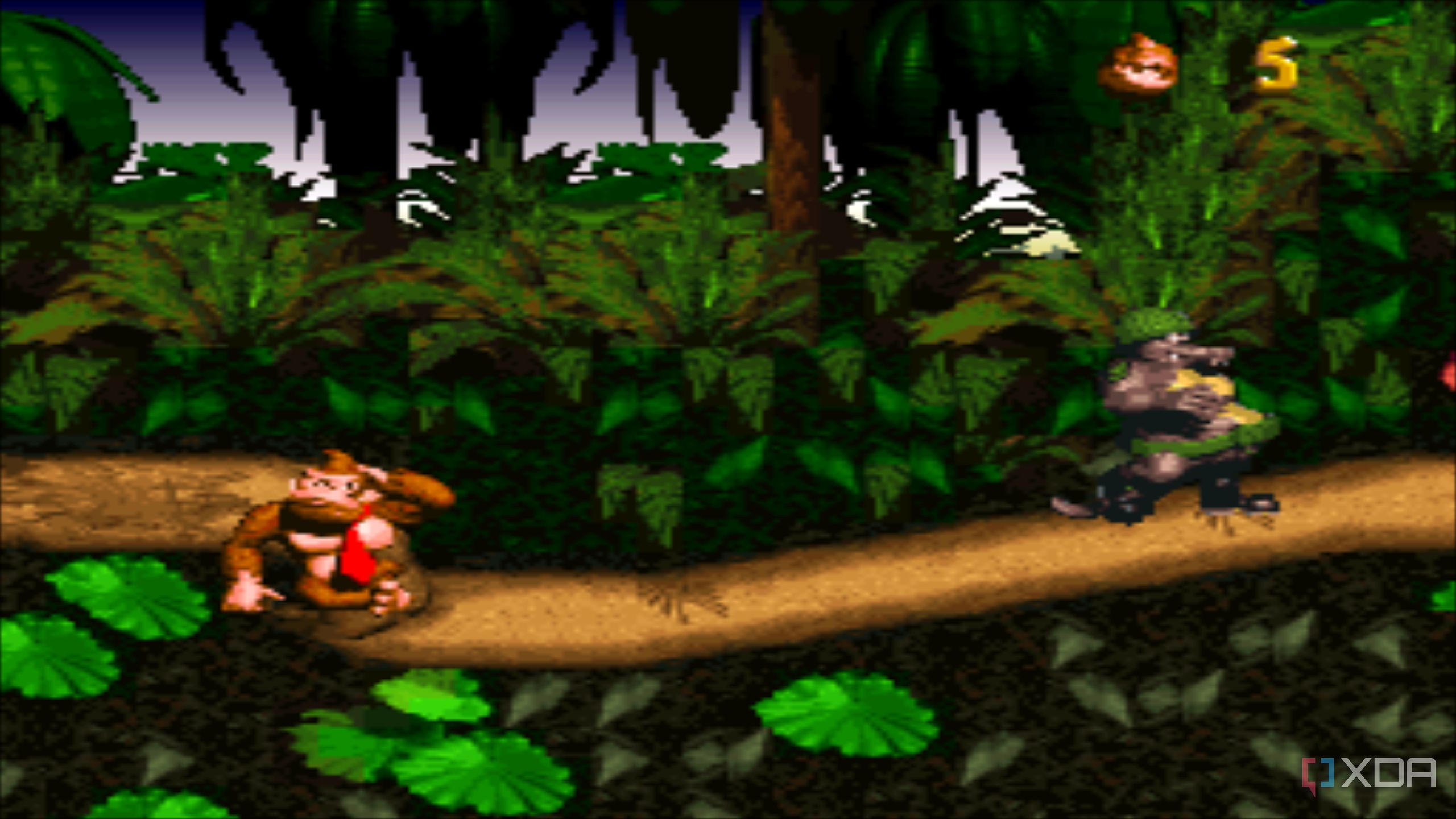 A screenshot from the 1994 SNES game Donkey Kong Country.