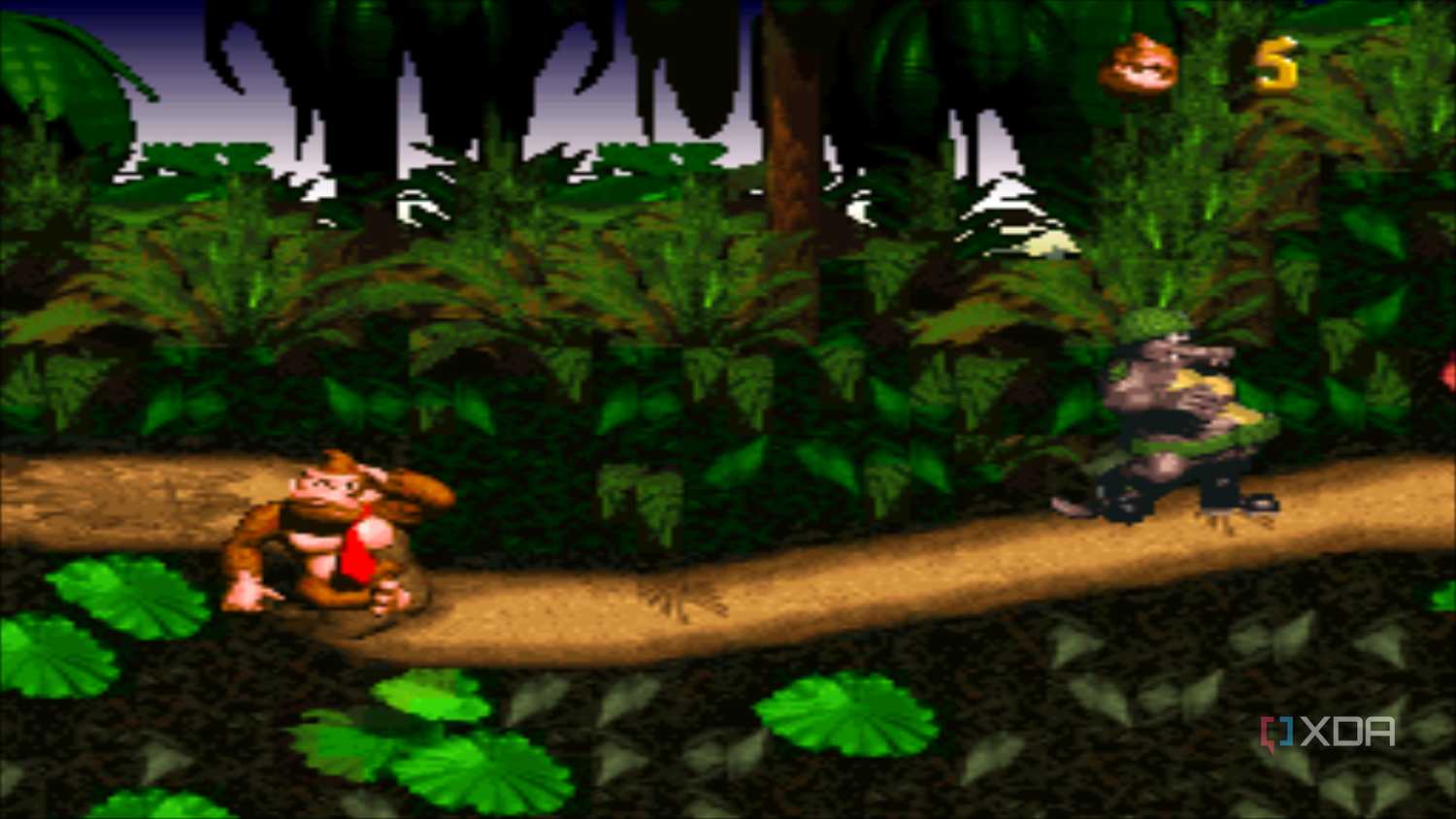 A screenshot from the 1994 SNES game Donkey Kong Country.