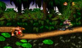 A screenshot from the 1994 SNES game Donkey Kong Country.
